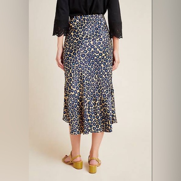 Anthropologie Maeve Janelle Leopard Bias Slip Skirt Silky with Slit Size xs - Picture 4 of 9